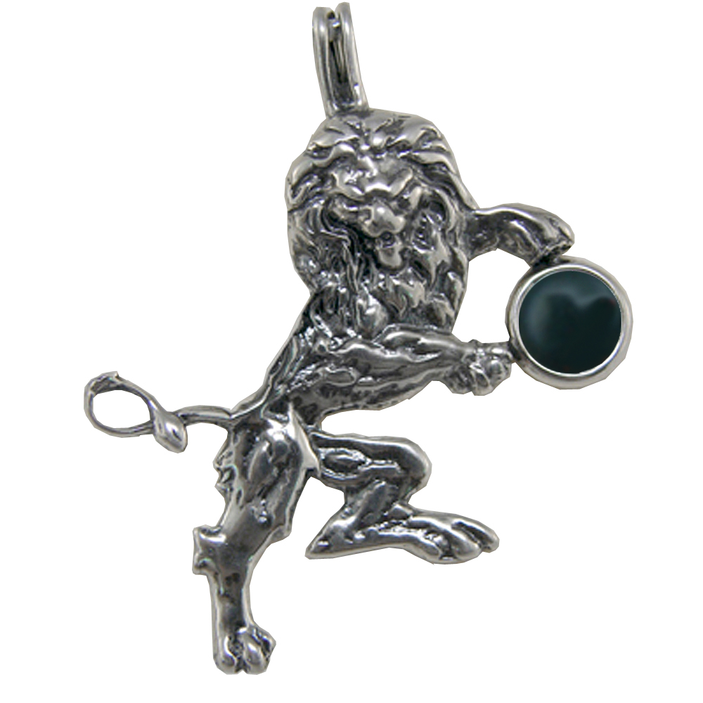 Sterling Silver Royal Rampant Lion Pendant With Bloodstone